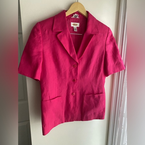 Talbots Vintage 100% Linen Hot Pink Blazer Short Sleeve Woman’s 8 Preppy Office - Picture 1 of 4